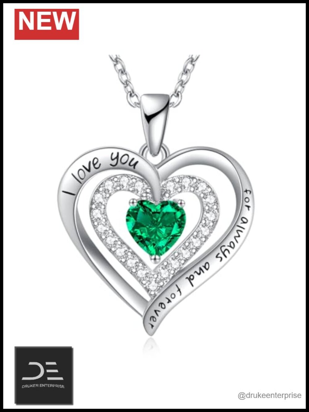 Sterling Silver Double Heart Pendant Necklace 18" With CZ